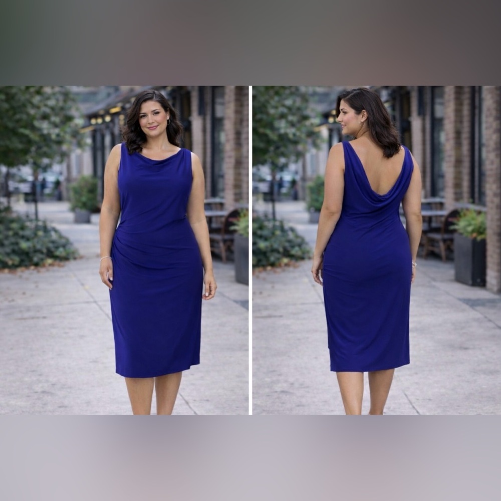 Ralph Lauren Dress Sapphire Blue Purple 14 Party Wedding Event Stretch Sheath